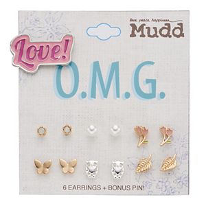 Mudd® Flower, Butterfly & Owl Nickel Free Stud Earring Set with 