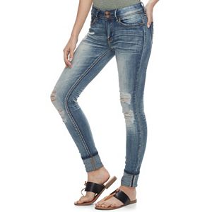 Juniors' Indigo Rein Ripped Ankle Jeans