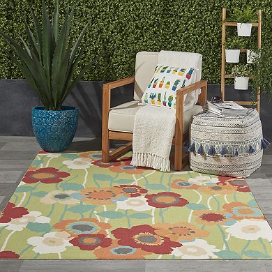 Waverly Sun N' Shade Pick A Poppy Floral Indoor Outdoor Rug