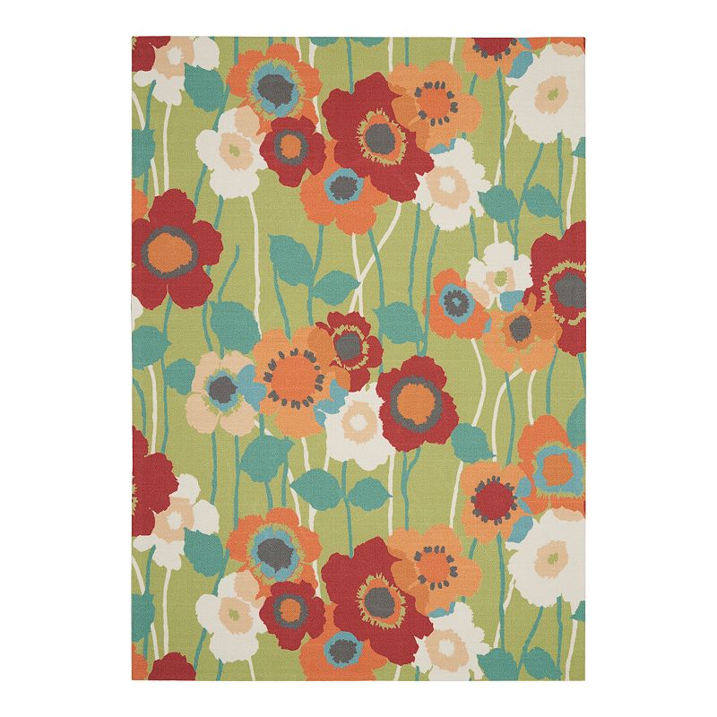 Waverly Sun N' Shade Pick A Poppy Floral Indoor Outdoor Rug, Green, 5X7.5 Ft