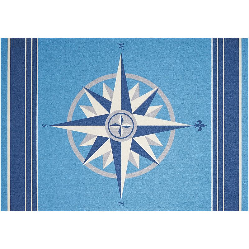 Waverly Sun N' Shade Sailing Compass Indoor Outdoor Rug, Blue, 5X7.5 Ft