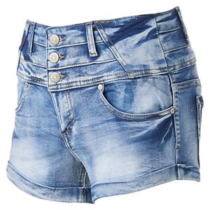 Juniors' Almost Famous 3-Button High-Rise Shortie Jean Shorts