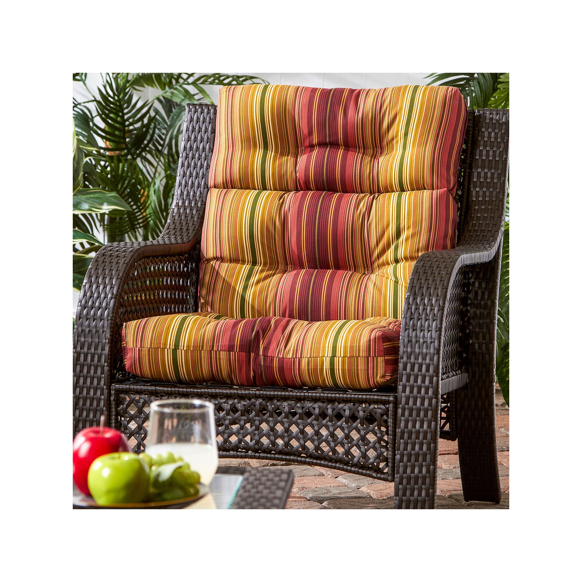 Greendale Home Fashions Outdoor High Back Chair Cushion, Kinnabari Stripe