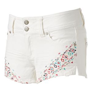 Juniors' Almost Famous White Embroidered Shortie Jean Shorts