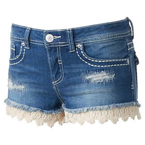 Juniors' Almost Famous Crochet Hem Shortie Shorts