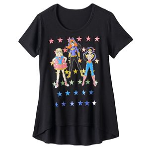 Girls 7-16 DC Comics Super Hero Girls Supergirl, Batgirl & Wonder Woman Glitter Stars Graphic Tee