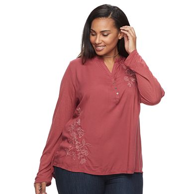Plus Size Sonoma Goods For Life® Embroidered Henley Peasant Top