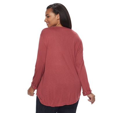 Plus Size Sonoma Goods For Life® Embroidered Henley Peasant Top