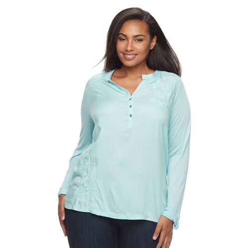 Plus Size SONOMA Goods for Life® Embroidered Henley Peasant Top