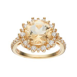 14k Gold Over Silver Citrine & Cubic Zirconia Sunburst Ring