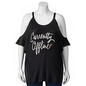 Juniors' Plus Size About A Girl Cold Shoulder Graphic Top!