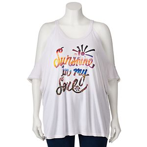 Juniors' Plus Size About A Girl Cold Shoulder Graphic Top