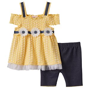 Toddler Girl Little Lass Cold-Shoulder Smocked Top & Shorts Set