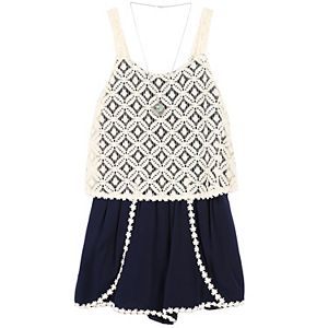 Girls 7-16 Speechless Lace Popover Romper with Necklace