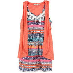 Girls 7-16 Speechless Hooded Slubbed Vest & Patterned Romper