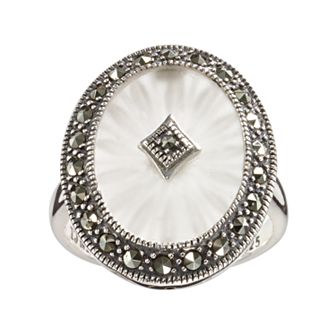 Lavish by TJM Sterling Silver Sunray Crystal & Marcasite Oval Frame Ring