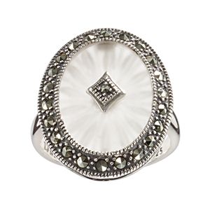 Lavish by TJM Sterling Silver Sunray Crystal &  Marcasite Oval Frame Ring