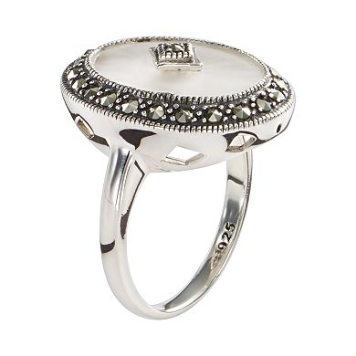 Lavish by TJM Sterling Silver Sunray Crystal & Marcasite Oval Frame Ring