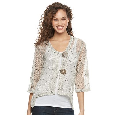 360 Cashmere Cardigan Sweater Women's S Beige Holey Button