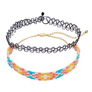 Mudd® Beaded & Tattoo Choker Necklace Set