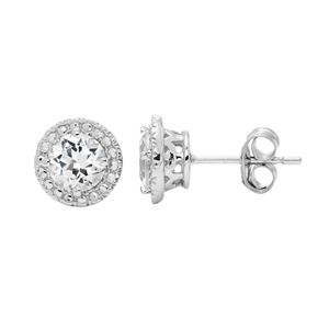 10k White Gold White Topaz Beaded Halo Stud Earrings