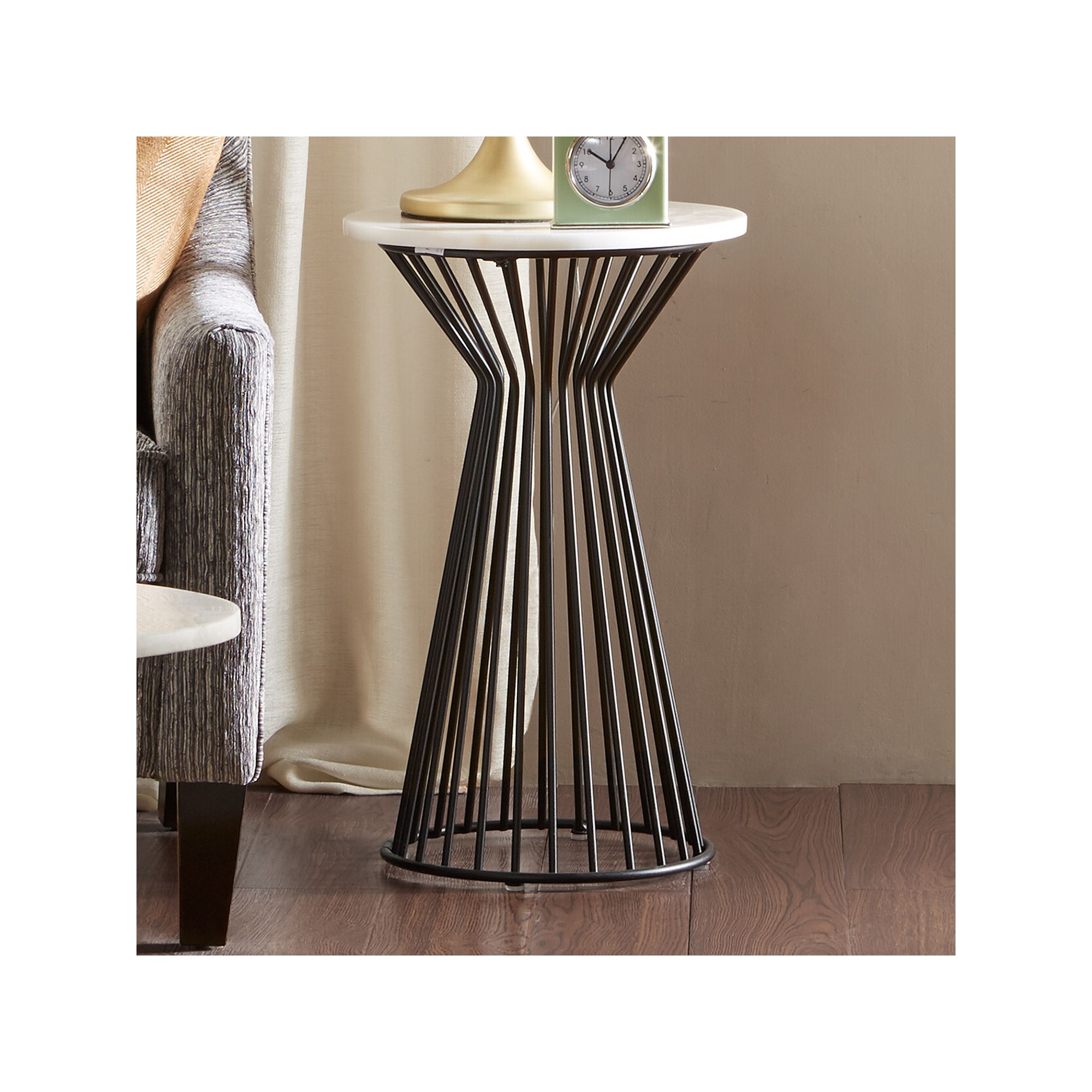 Madison Park Keaton Marble Finish End Table, White Black