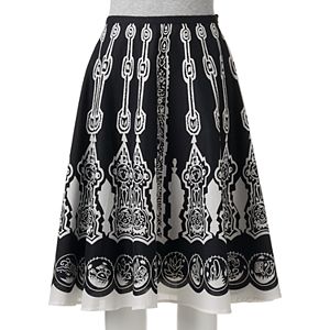 Women's WDNY Black Print A-Line Skirt