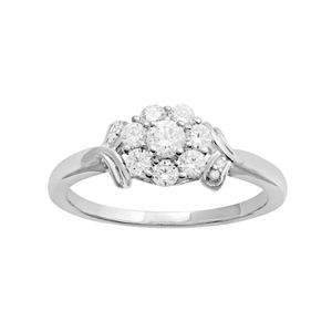 10k White Gold 1/2 Carat T.W. Diamond Flower Engagement Ring