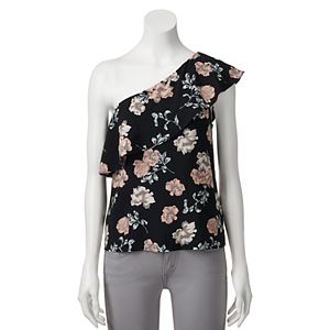 Juniors' Love, Fire One Shoulder Floral Print Top