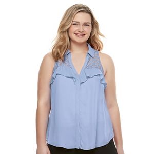 Juniors' Plus Size Candie's® Ruffled Lace Sleeveless Shirt