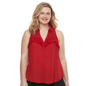 Juniors' Plus Size Candie's® Ruffled Lace Sleeveless Shirt