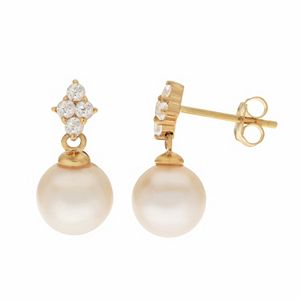 PearLustre by Imperial 14k Gold Freshwater Cultured Pearl & White Topaz Drop Earrings