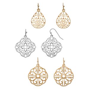 Filigree Quatrefoil, Disc & Teardrop Earring Set