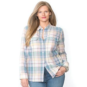 Plus Size Chaps Plaid Twill Button-Down Shirt