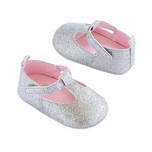 Baby Girl Carter's Silver T-Strap Mary Jane Crib Shoes