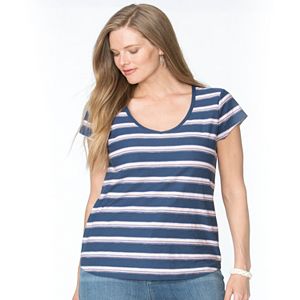 Plus Size Chaps Striped V-Neck Tee