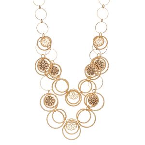 Filigree Medallion Circle Link Double Strand Necklace