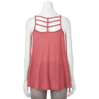 Juniors' Rewind Embroidered Cage Back Tank