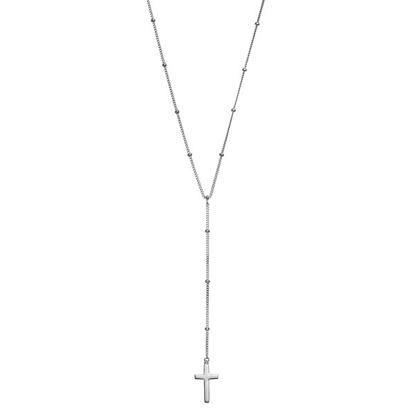 Sterling Silver Beaded Cross Y Necklace