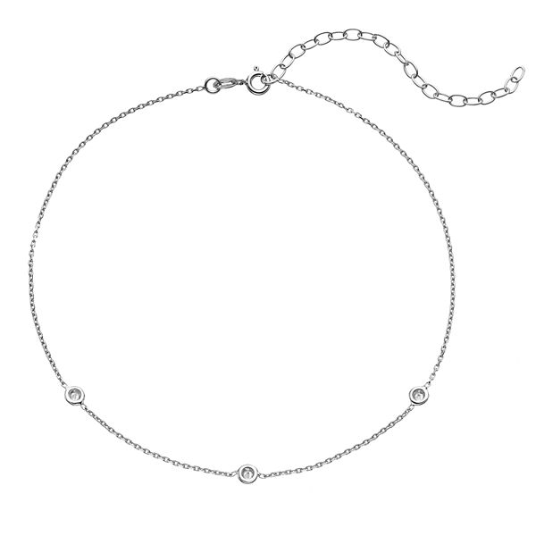 Sterling Silver Cubic Zirconia Circle Choker Necklace 