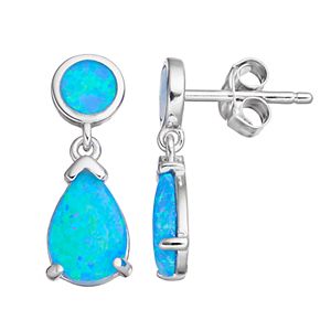 Sterling Silver Lab-Created Blue Opal Teardrop Earrings