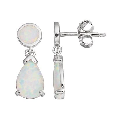 Sterling Silver Lab Created White Opal Teardrop Earrings