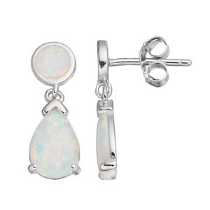Sterling Silver Lab-Created White Opal Teardrop Earrings