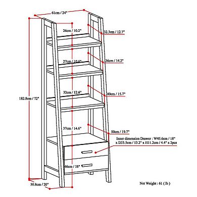 Simpli Home Sawhorse 2-Drawer Ladder Bookshelf