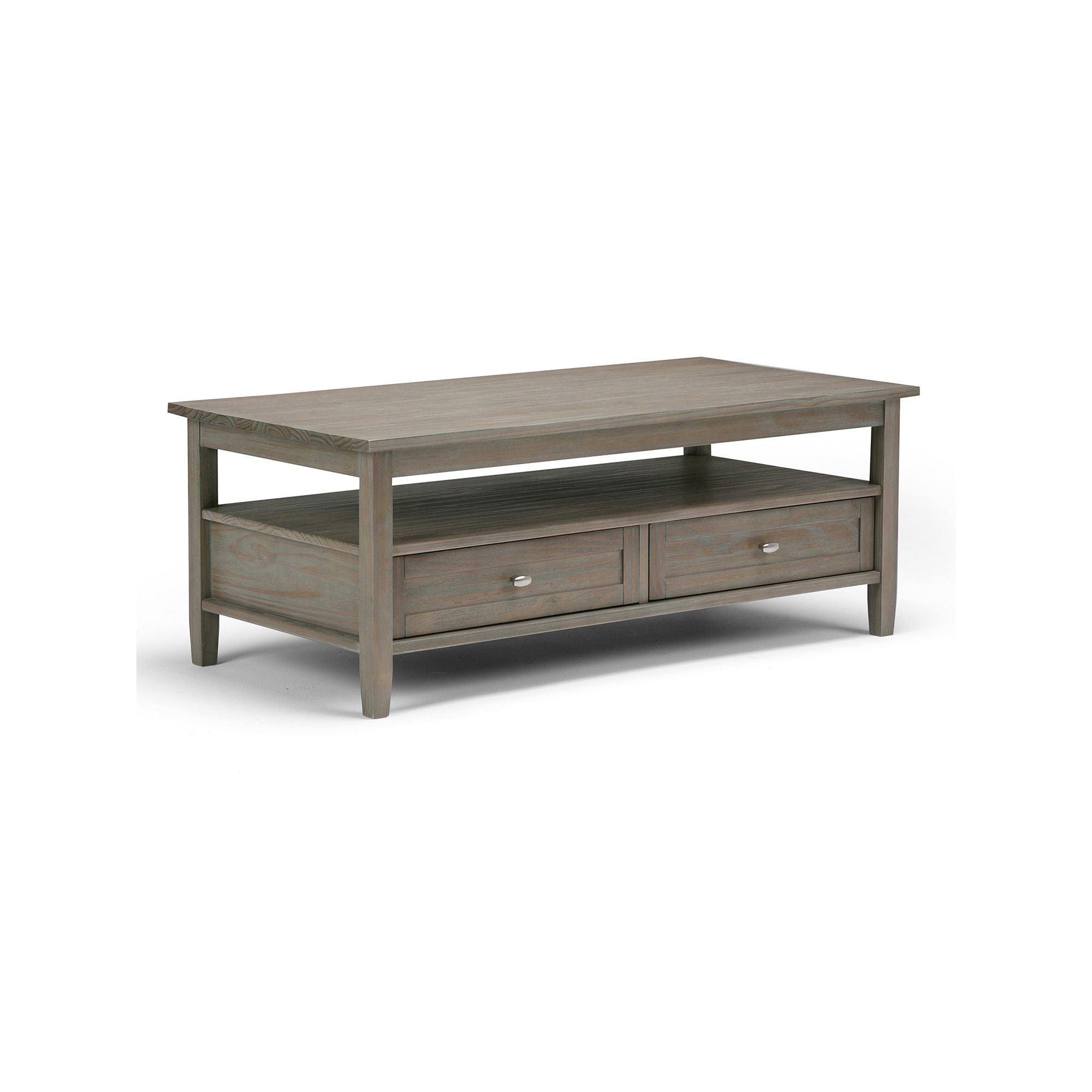 Simpli Home Warm 2 Drawer Shaker Coffee Table, Distressed Gray