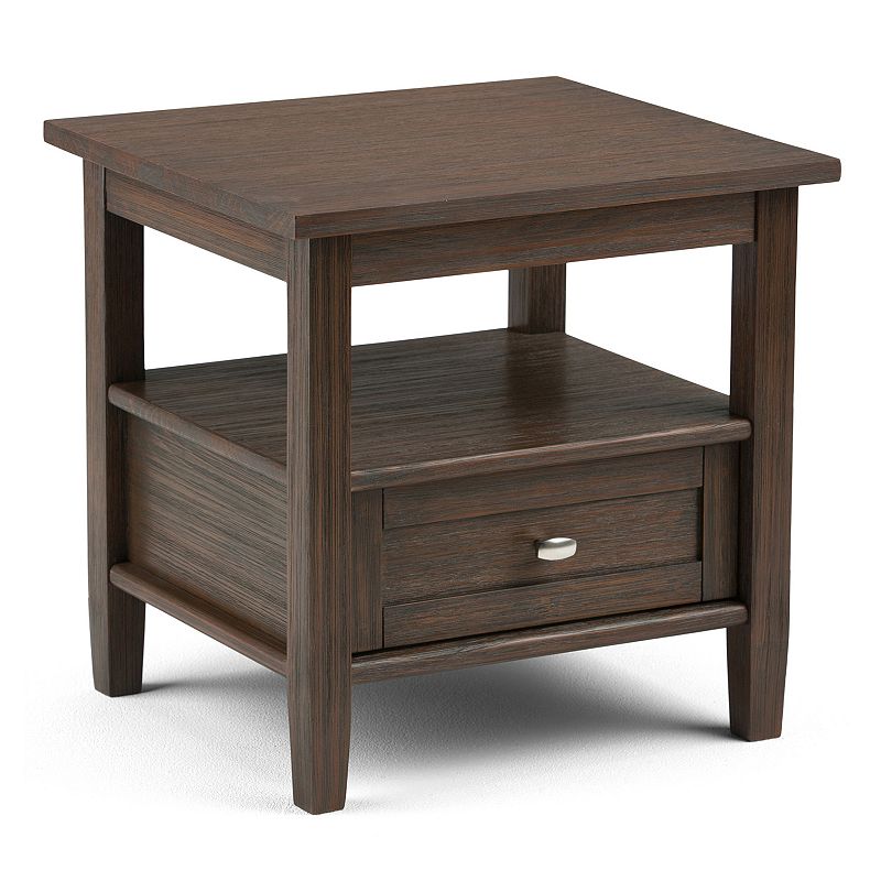 Simpli Home - Warm Shaker SOLID WOOD 20 inch Wide Rectangle Transitional End Side Table in - Farmhouse Brown