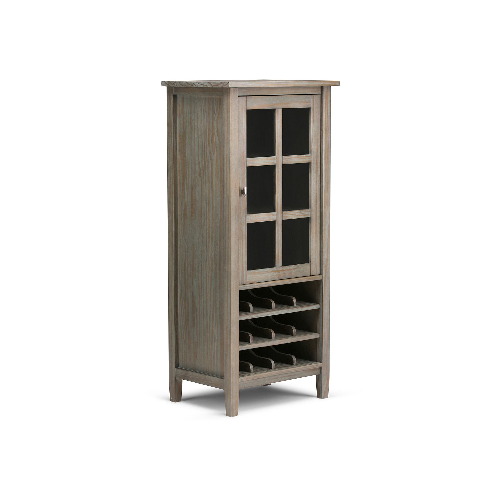 Simpli Home Warm Shaker Wine Rack Storage Cabinet, Distressed Gray