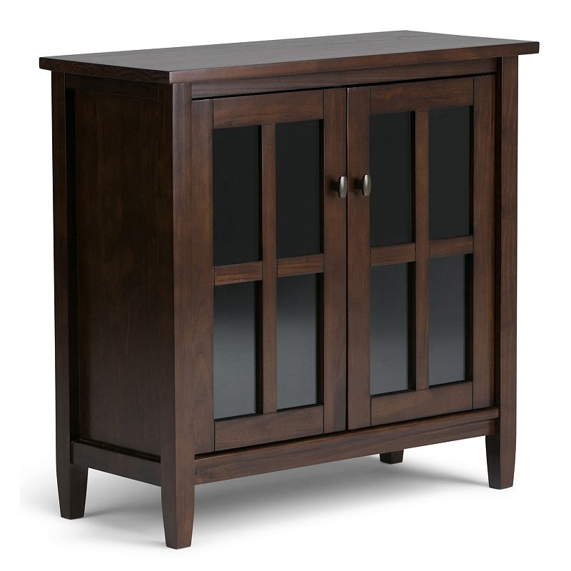 Simpli Home Warm Shaker 32 inch Wide Solid Wood Transitional Low Storage Cabinet in Tobacco Brown