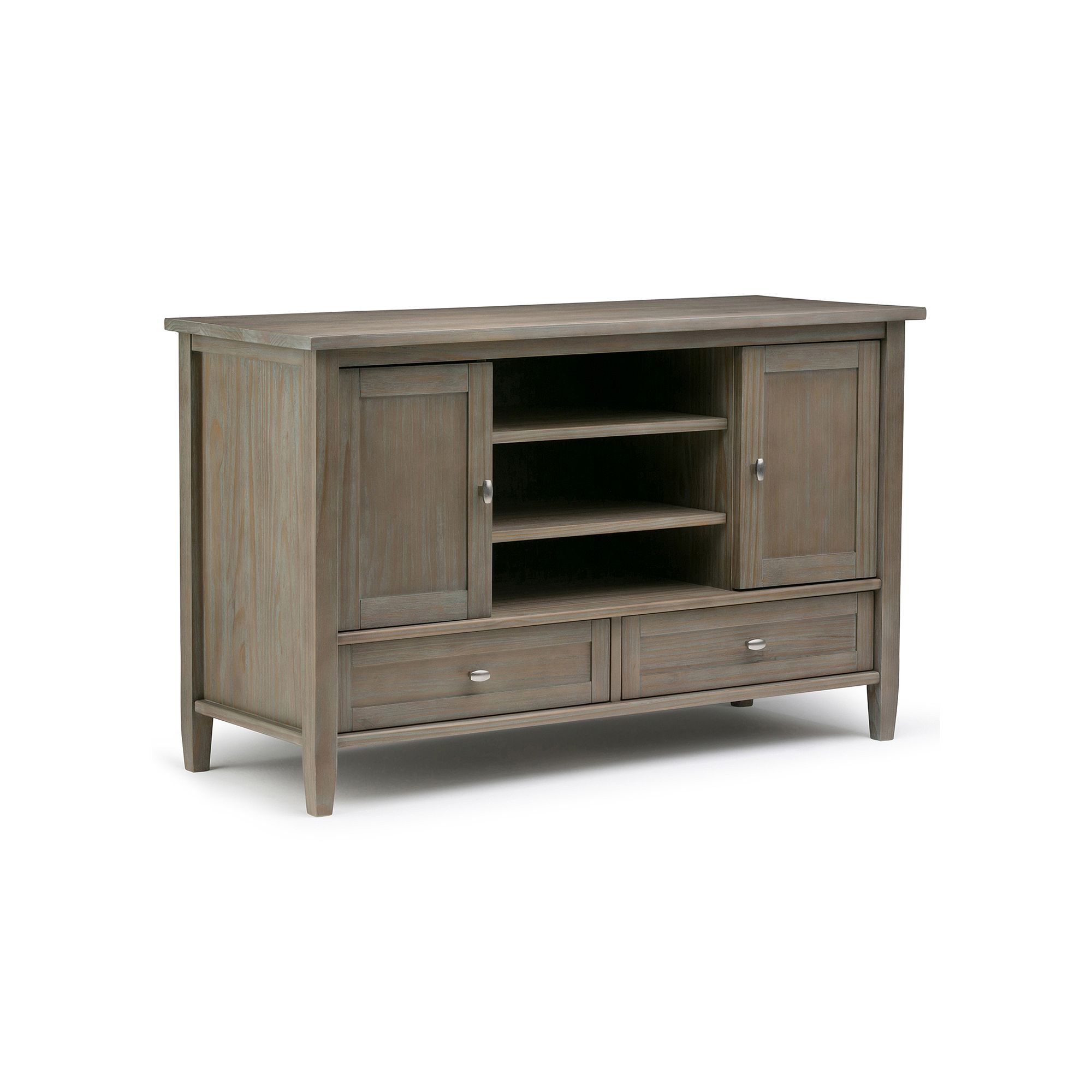 Simpli Home Warm Shaker 2 Drawer Media Storage TV Stand, Distressed Gray