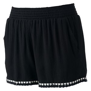 Juniors' Joe B Fringe Hem Shortie Shorts